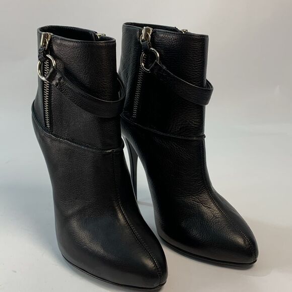 Giuseppe Zanotti black leather pointy toe stiletto booties size 37 - Picture 1 of 16
